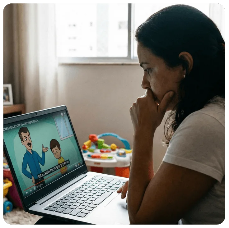 Mãe assistindo aula